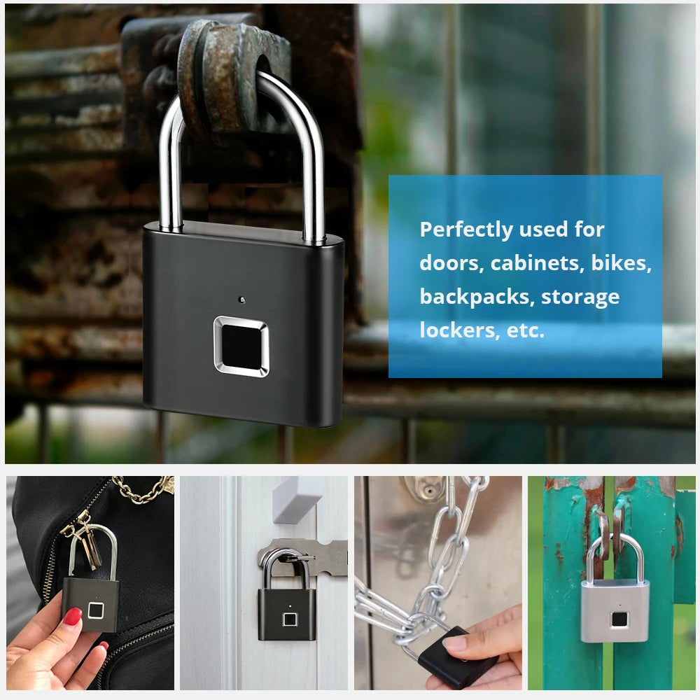 Smart Fingerprint Padlock -Waterproof  Biometric lock with Rechargeable Battery for Door, Gym,Locker & TRavel Sercurity