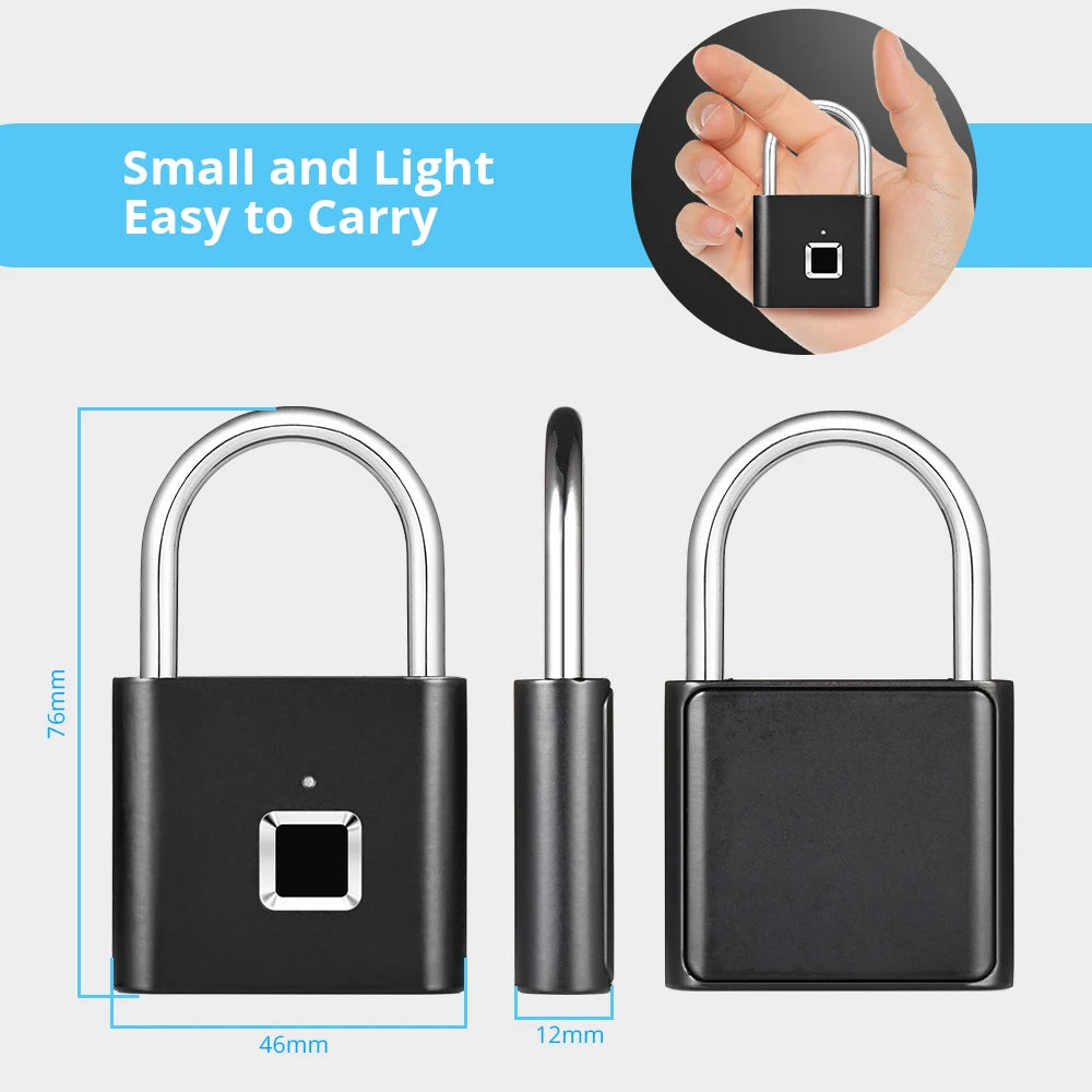 Smart Fingerprint Padlock -Waterproof  Biometric lock with Rechargeable Battery for Door, Gym,Locker & TRavel Sercurity