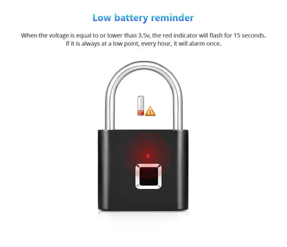 Smart Fingerprint Padlock -Waterproof  Biometric lock with Rechargeable Battery for Door, Gym,Locker & TRavel Sercurity