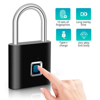 Smart Fingerprint Padlock -Waterproof  Biometric lock with Rechargeable Battery for Door, Gym,Locker & TRavel Sercurity