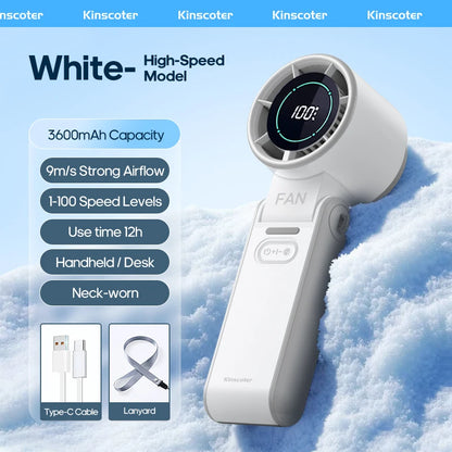 Portable Handheld Mini Fan – Foldable, Rechargeable 3600mAh, 100-Speed Turbo Cooling